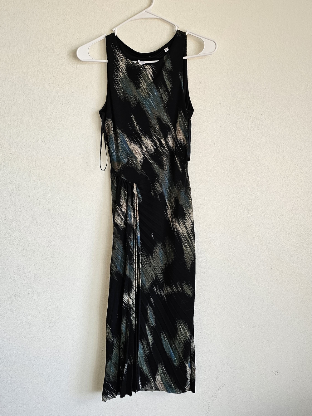 Halston Heritage Black Maxi Dress with Blue and Cream Brushstrokes
